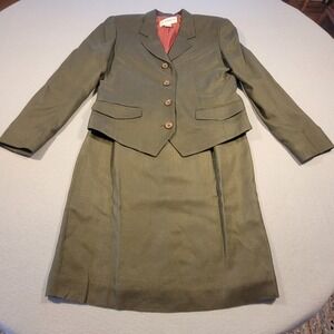 Vintage Liz Claiborne Suit Blazer Skirt Rayon Lined Women's Petite 8‎ Green 90s